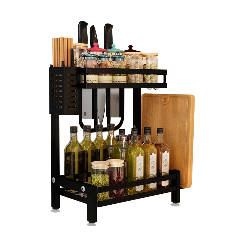 居匠艺品厨房置物架黑色不锈钢厨房用品多功能收纳架刀架调味调料架