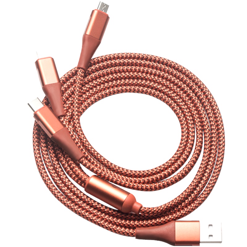 SOLOVE素乐尼龙合金苹果ios安卓android三合一type-c micro lightning多用数据线橙色