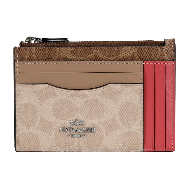 蔻驰 COACH 奢侈品 女士专柜款人造革零钱包卡包卡夹卡其拼色 89484 LHPVU