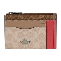 蔻驰 COACH 奢侈品 女士专柜款人造革零钱包卡包卡夹卡其拼色 89484 LHPVU