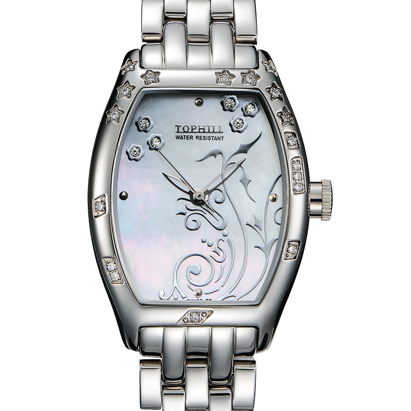 瑞士拓非手表女进口石英机芯TT007L时尚珍珠贝面镶石女士腕表