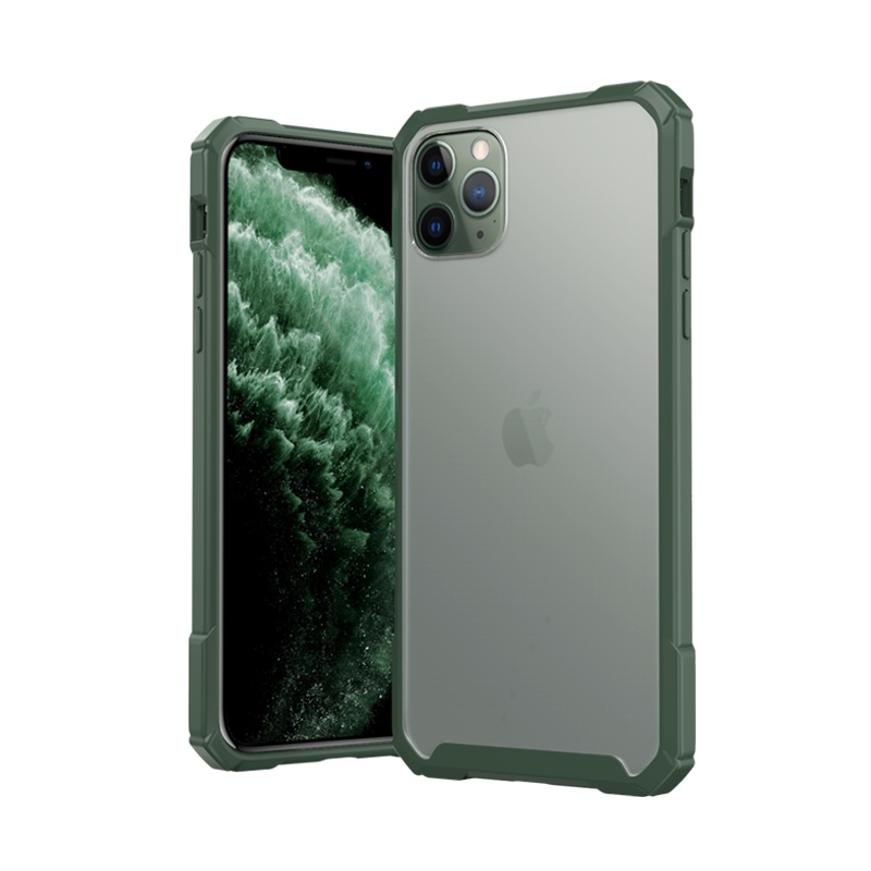 ESCASE 苹果11promax手机壳iphone保护套全包高档硅胶气囊防摔磨砂玻璃保护壳ES-SC-11暗夜绿