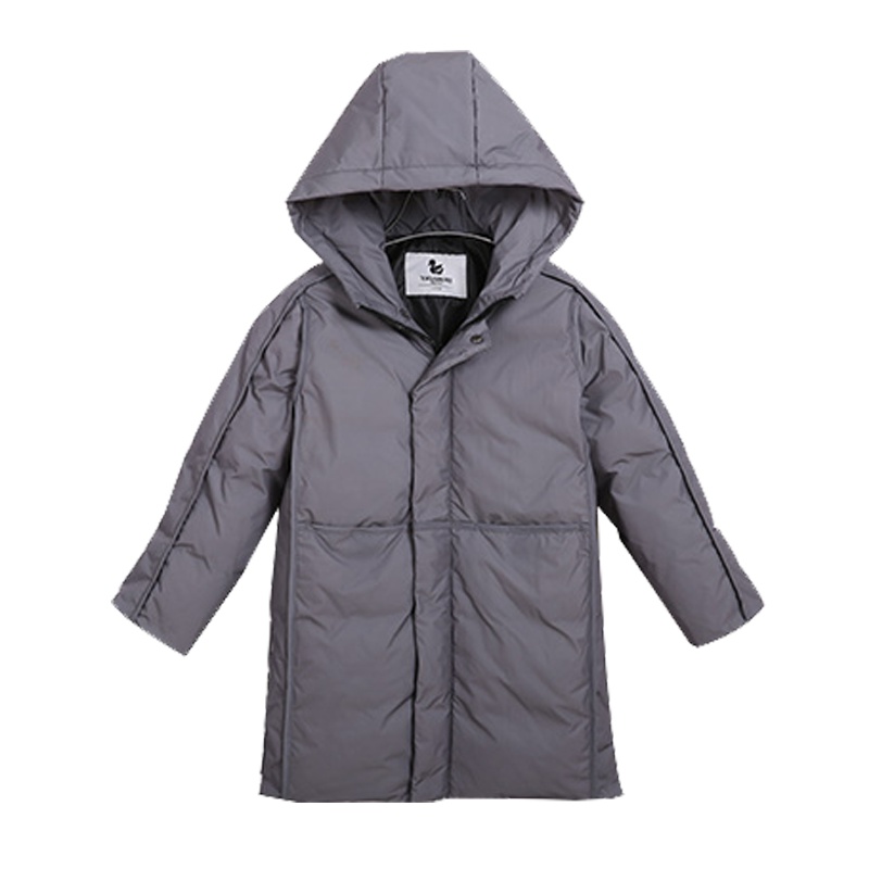 鸭鸭中长款男白鸭绒儿童纯色外套拉链衫连帽加厚羽绒服Y-B483106