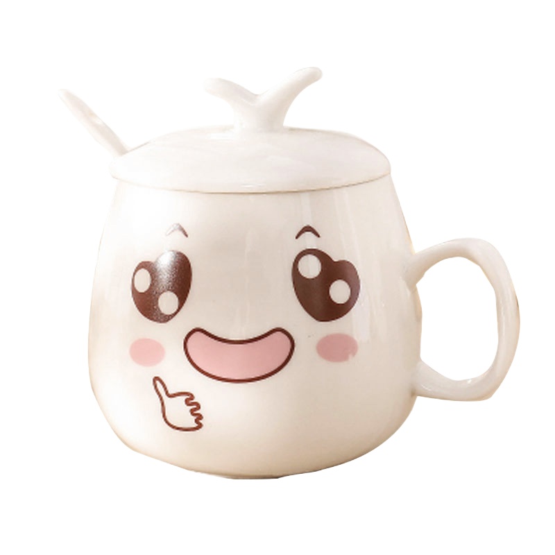 三维工匠卡通可爱杯子陶瓷带盖子勺子马克杯咖啡牛奶杯情侣水杯创意女学生 带盖带勺棒棒哒咖啡器具