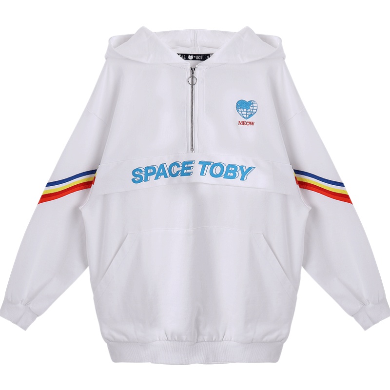 a02商场同款潮流条纹拼接拉链连帽宽松卫衣女潮D1U5A0431KT