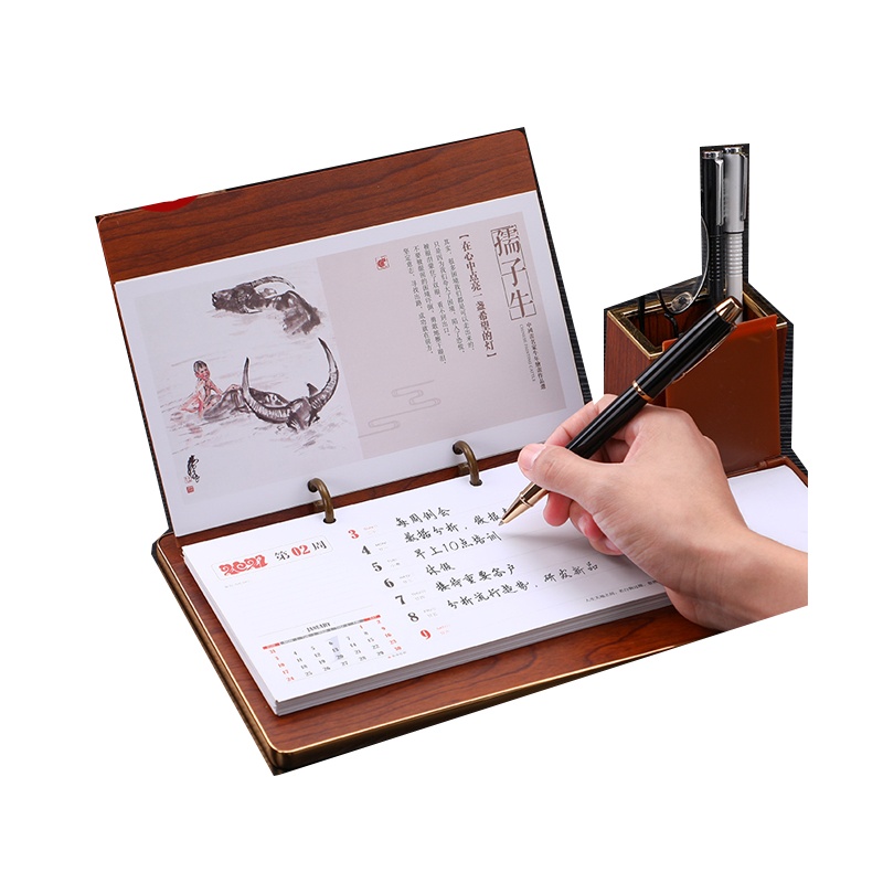 创意木质笔筒便签多功能记事台历