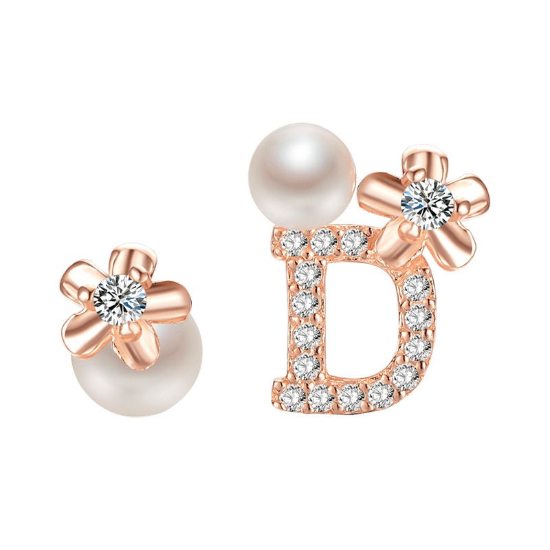 京润珍珠 小菊 S925银镶淡水珍珠耳钉 3-5mm近圆形白色 精致 不对称 珠宝宠自己送妈妈