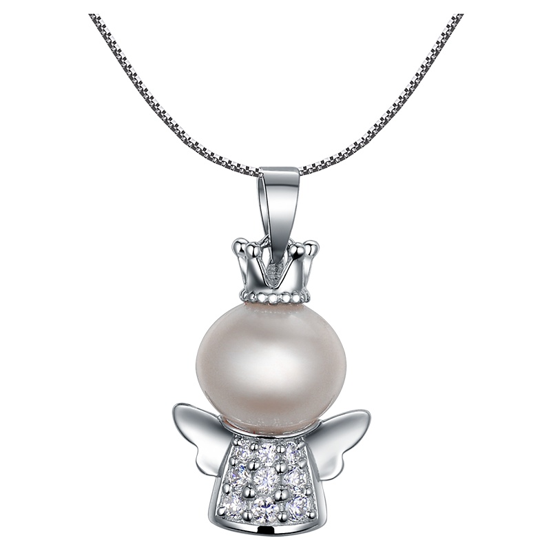 [京润珍珠]天使宝宝 9-10mm圆形S925银镶白色淡水珍珠吊坠 珠宝送女友 珠宝宠自己送妈妈