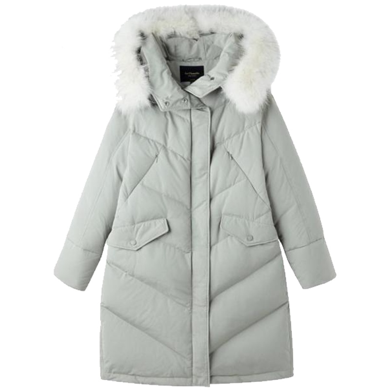 拉夏贝尔韩版羽绒服女冬季宽松时尚大衣连帽毛领派克服中长款外套10017730