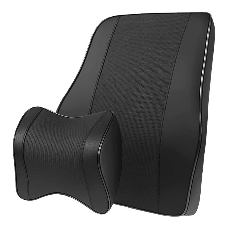 卡维妲汽车头枕车用靠枕座椅枕头车载护颈枕记忆棉颈枕车枕腰靠 打孔皮款-咖色-2个头枕+2个腰靠