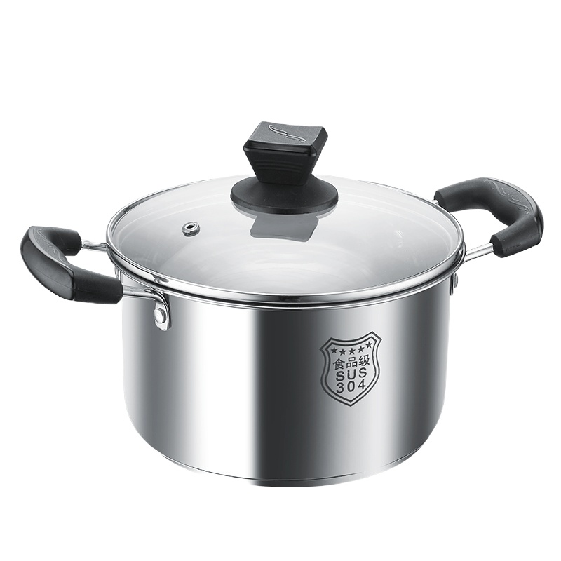 加厚304不锈钢汤锅家用单底锅不粘煮粥熬汤电磁炉锅小汤锅 国泰家和 304不锈钢汤锅[22cm]+带格
