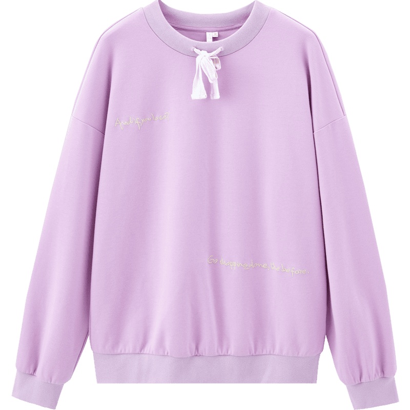 茵曼卫衣女2019秋装新款圆领系带文艺宽松休闲甜美百搭纯色上衣