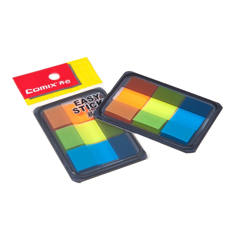 齐心(comix)D7010荧光膜指示标签10盒44*20mm 3条全色抽取式标签纸 易事贴 便利贴 便签纸