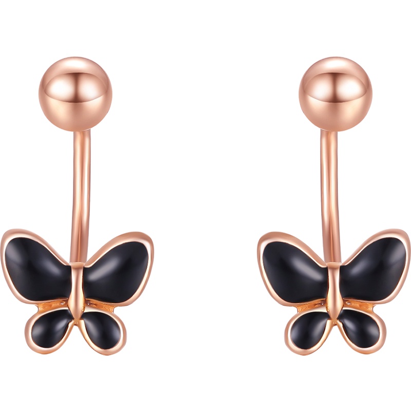 周六福(ZHOULIUFU）珠宝红18K金蝴蝶耳钉玫瑰金耳钉耳环耳针耳饰 女款蝴蝶精致耳钉