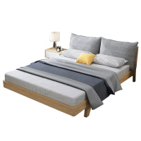 凯丽罗拉 床 简约现代布艺床1.5/1.8米 原木色 北欧高箱储物床 板式床 卧室大小户型双人床