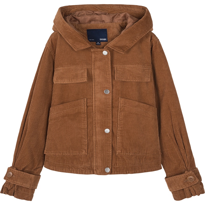 Semir森马夹克女2019冬季新款灯芯绒连帽外套韩版工装复古潮流学生ins