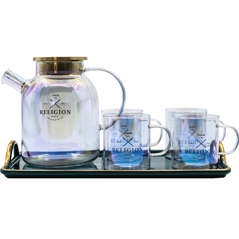 富昱景日式炫彩玻璃凉水壶家用耐高温玻璃套装水具大容量果汁花茶1.8L带托盘