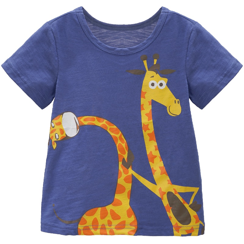 婴姿坊夏装休闲卡通动物印花可爱透气舒适男童短袖T恤