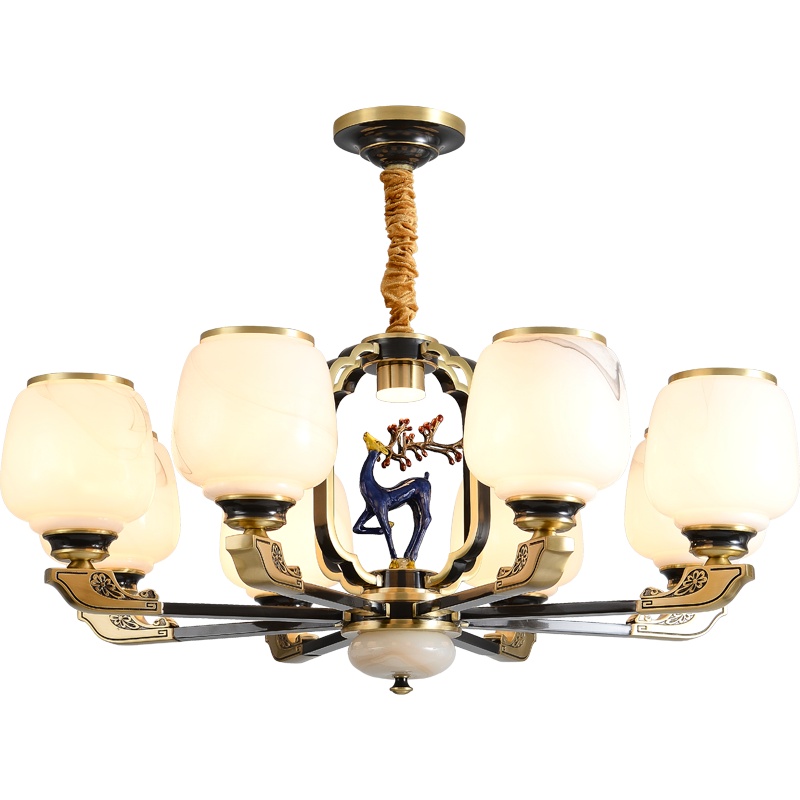 觅物 欧式全铜吊灯客厅灯餐厅书房卧室吊灯具美式乡村田园艺术设计大气陶瓷灯具别墅奢华复古灯饰