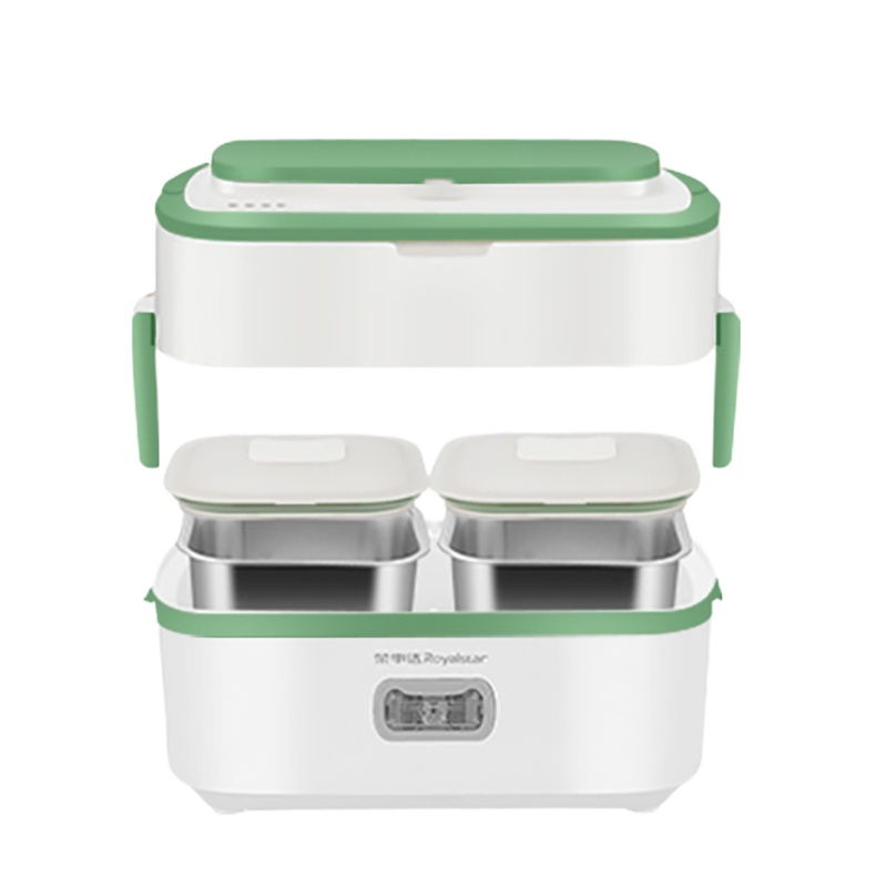 荣事达电热饭盒可插电加热自动保温上班族蒸煮带热饭菜神器便当盒 拒绝外卖拯救带饭 绿色单层双胆带餐具
