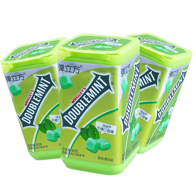 弹立方薄荷糖口香糖薄荷原味40g*3瓶装随身糖糖果小零食强劲清新糖