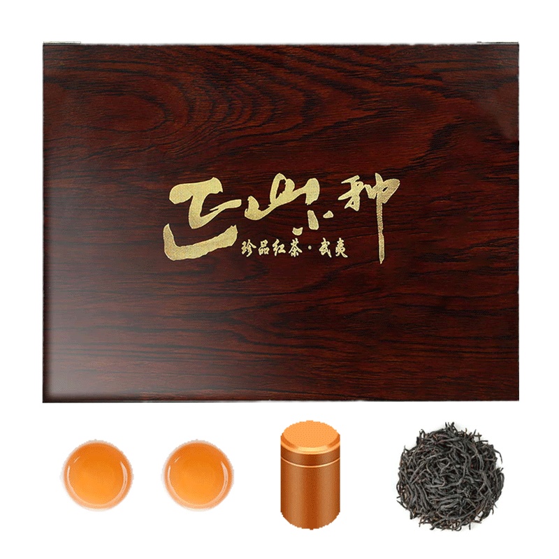 源御露(Yuan Yu Lu)正山小种茶叶浓香型蜜香武夷红茶送礼礼盒小金罐装乌檀木礼盒400g