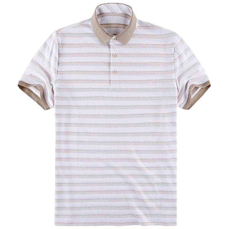 布先生短袖T恤 纯棉条纹t恤男 简约休闲翻领上衣短袖夏 AT10178