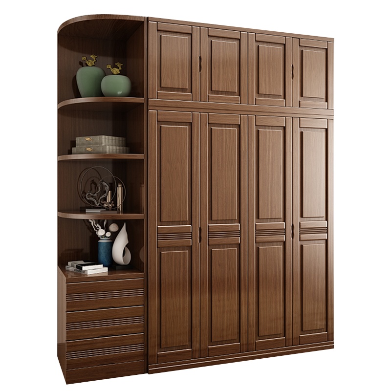景山百岁 衣柜 胡桃木衣柜 实木衣柜 现代中式衣柜 两门三门四门五门六门衣柜木质组合衣柜 可加顶对开衣柜 SY01#