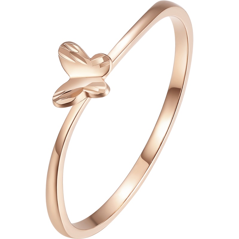 周大生彩金戒指女 正品18k玫瑰金蝴蝶女戒简约时尚新款AU750指环