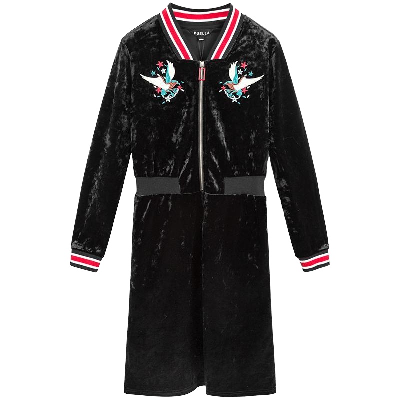 【热卖】很仙的连衣裙洋气春装新款韩版学生修身显瘦法式网红丝绒长袖裙子20011654