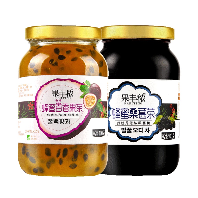 果丰秾蜂蜜百香果茶桑葚茶组合罐装400g*2泡水喝的饮品冲饮冲泡水果茶酱速溶 秋日冲饮果酱