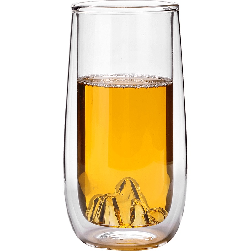 领艺玻璃隔热双层杯耐热透明茶杯简约家用喝水个人杯大容量水 玻璃鼓肚双层杯