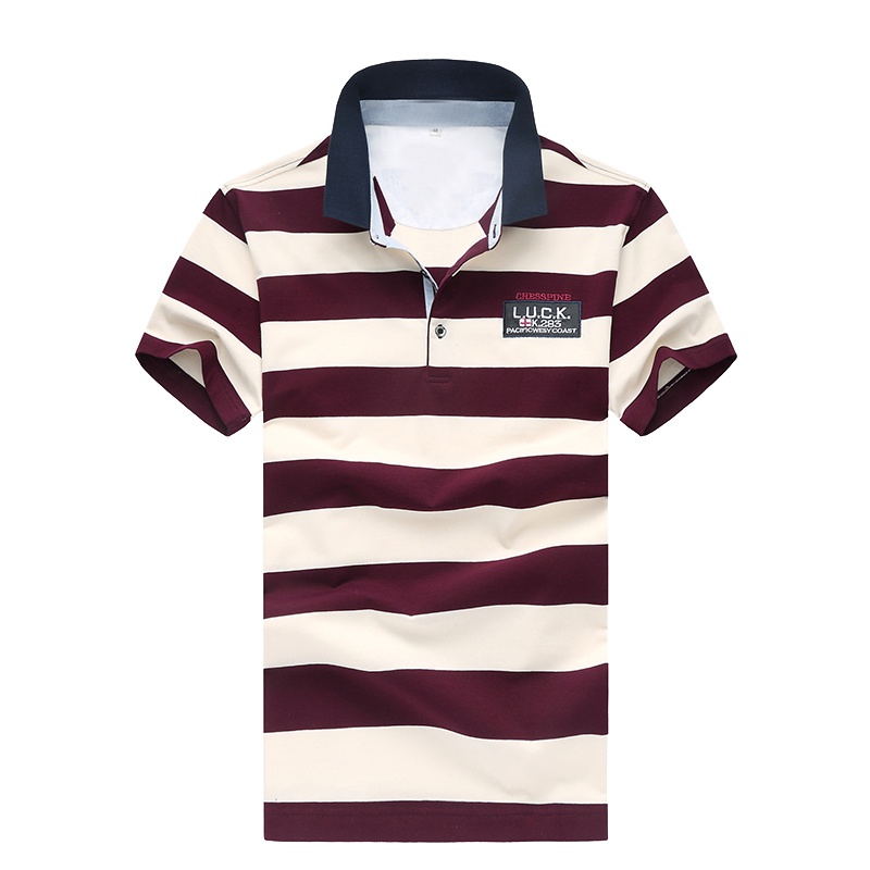 花花公子男士翻领短袖POLO衫中青年棉质横条纹宽松夏装