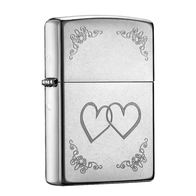 美国ZIPPO打火机 芝宝 心对心 花砂镀铬雕刻24016 煤油防风火机 男士礼品