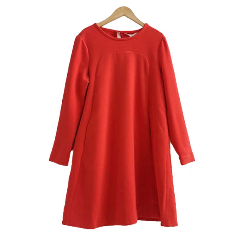 【福利款】拉夏贝尔UlifeStyle秋季新款连衣裙韩版时尚纯色直筒圆领长袖短裙82126453