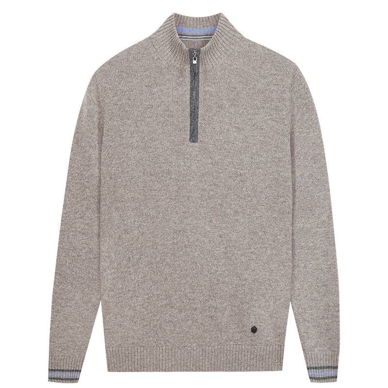 ERDOS 秋冬半高领翻花男针织衫拉链羊绒衫时尚百搭