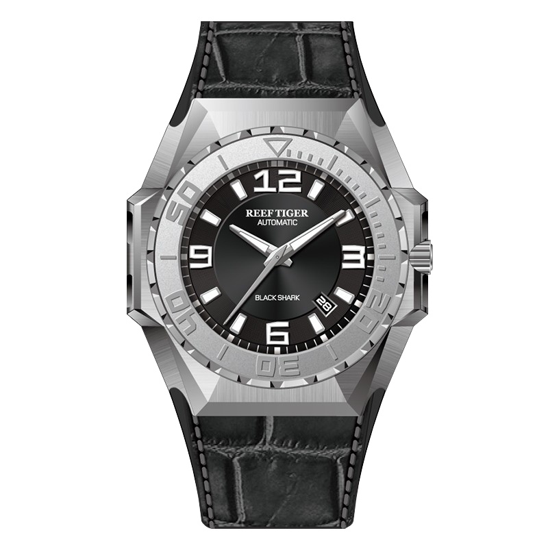 瑞夫泰格(REEF TIGER)男士手表全自动机械表男表夜光潜水运动个性大表盘镂空透底防水手表黑鲨腕表RGA6903-1