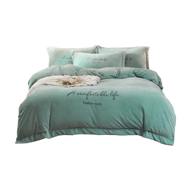 凯诗风尚(CHARSON) 四件套 苏宁自营 纯色牛奶绒绣花加厚保暖绒类床上用品套件床单被套学生宿舍床品1.8米床