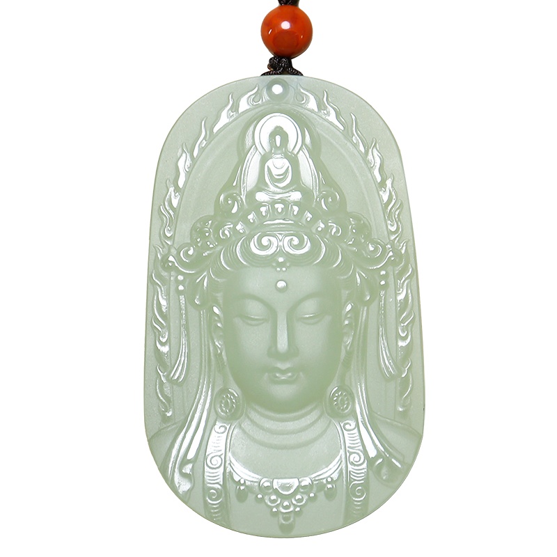 印象眸和田玉观音吊坠 浅青玉湖水绿观世音菩萨男款玉石吊坠 附送证书