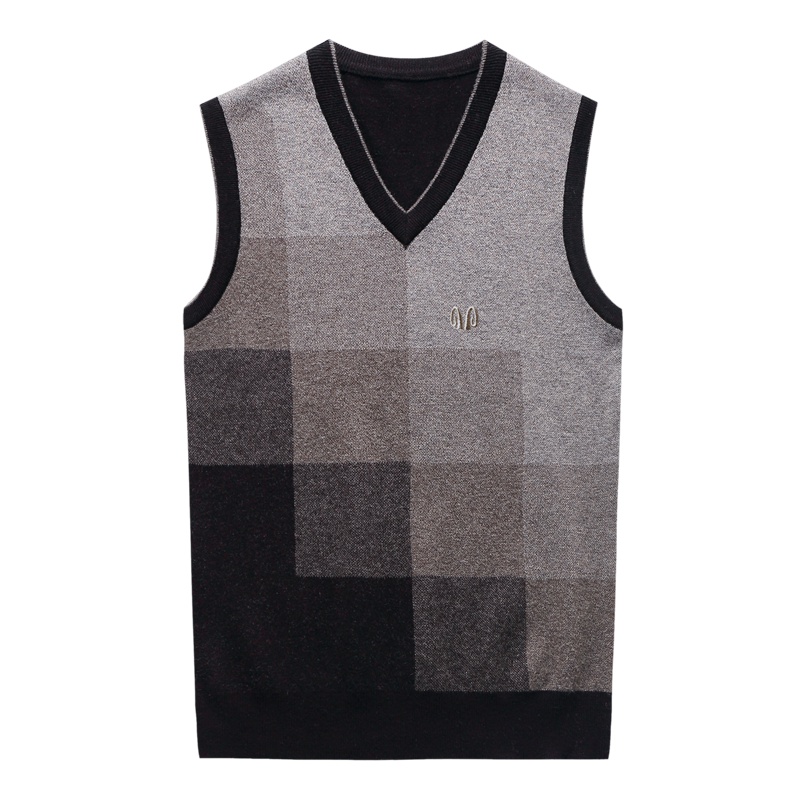 恒源祥男士羊毛衫冬款马甲背心中年男保暖无袖坎肩套头V领毛衣