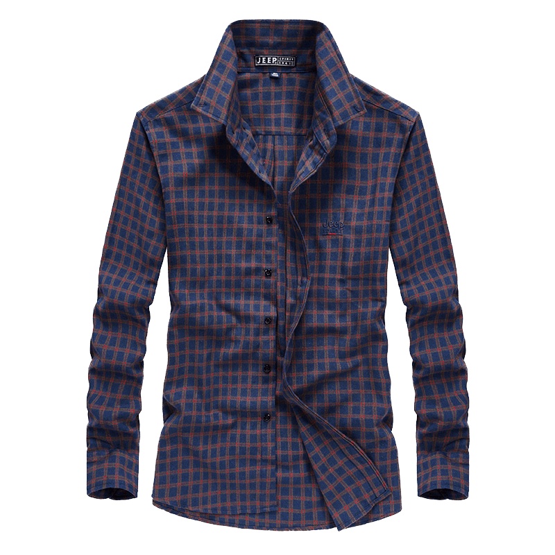 JEEP SPIRIT吉普衬衫男2021秋季新款纯色刺绣上衣宽松大码中青年男士衬衣