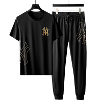 夏季男装套装冰丝休闲烫金运动跑步烫钻潮牌2020年新款