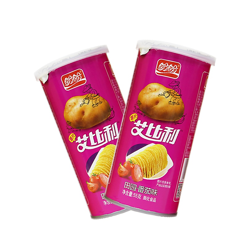 盼盼2罐装番茄味55g艾比利桶装薯片膨化土豆片零食品休闲小吃整箱