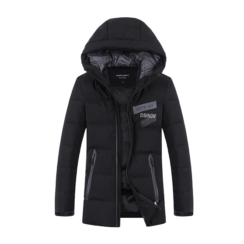 千仞岗秋冬品牌羽绒服男简约运动风短款连帽印花潮流冬装男