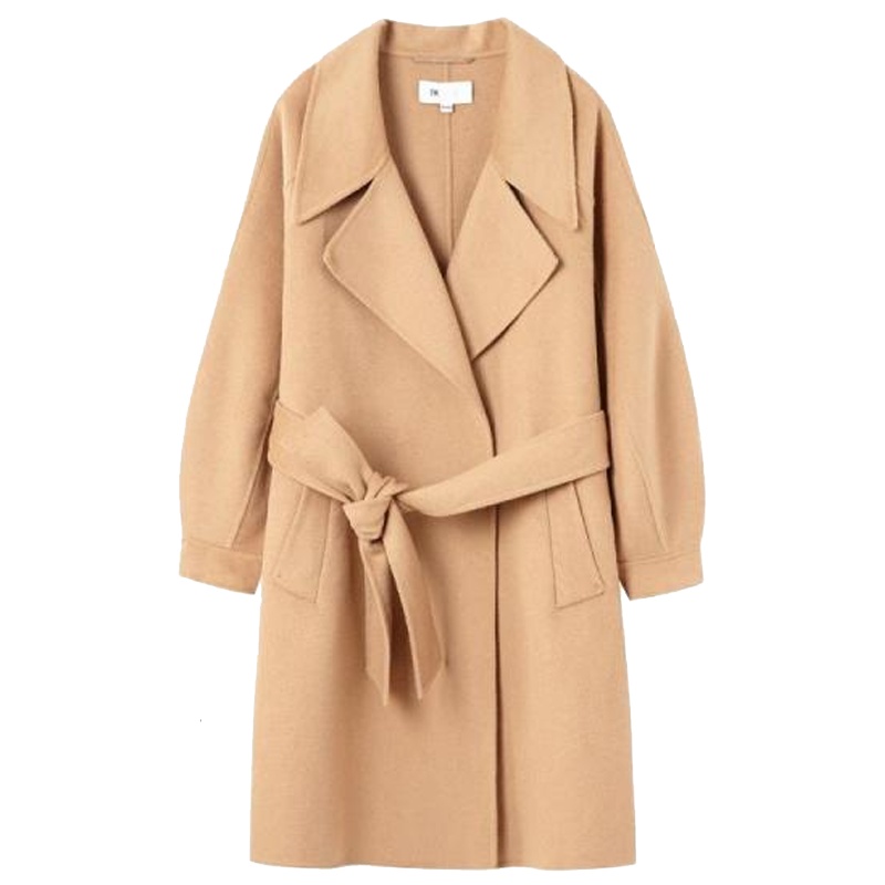 7M冬季新款时尚宽松中长款翻领韩版双面呢羊毛外套女士大衣72000712