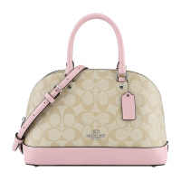 COACH 蔻驰 奢侈品 女士卡其粉色人造革手提单肩斜挎贝壳包