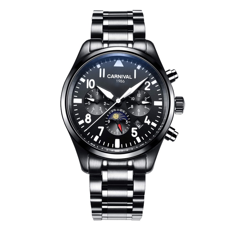 正品嘉年华CARNIVAL手表男全自动机械表 男表精钢镂空男士腕表防水军表时尚8592