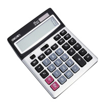 得力(deli) 双电源宽屏办公桌面计算器 银灰色1654