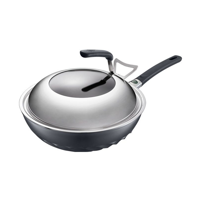 爱仕达(ASD)金刚旋风无油烟炒锅30cm不粘锅 圆底炒菜锅微压烹饪均热控油烟变色智控油温平底煎锅WG8330LZL