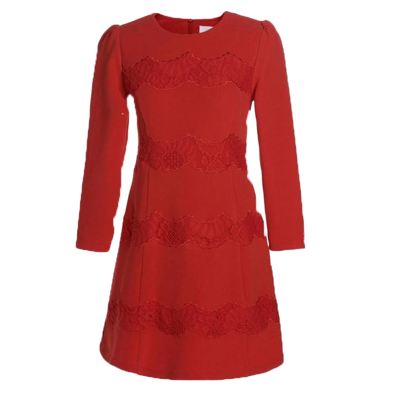 秋水伊人2020冬季新品女装圆领蕾丝拼接修身显瘦九分袖连衣裙F425